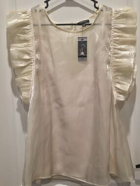 Med. Sweetheart Sheer Ruffle Sleeve Ivory Top